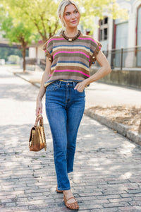 Meant For Me Olive Striped Sweater