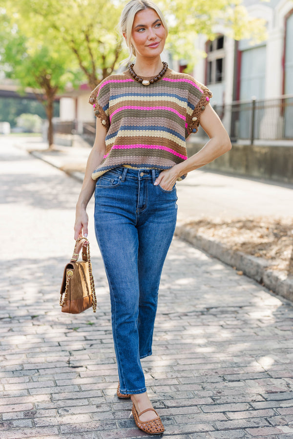 Meant For Me Olive Striped Sweater