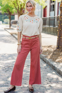 Morning Café Oatmeal Embroidered Sweater