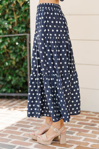 So Good To You Navy Polka Dot Midi Skirt