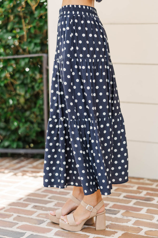 So Good To You Navy Polka Dot Midi Skirt