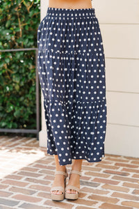 So Good To You Navy Polka Dot Midi Skirt