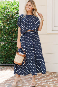 Keep The Good Going Navy Polka Dot Blouse