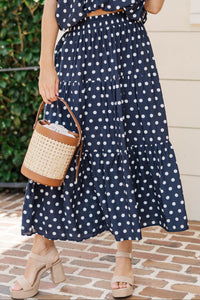So Good To You Navy Polka Dot Midi Skirt