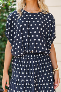 Keep The Good Going Navy Polka Dot Blouse