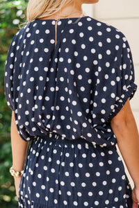 Keep The Good Going Navy Polka Dot Blouse