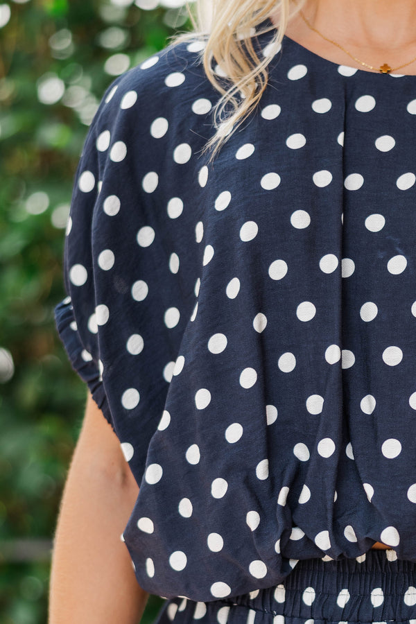 Keep The Good Going Navy Polka Dot Blouse