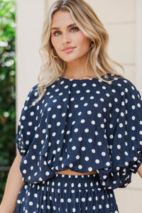 Keep The Good Going Navy Polka Dot Blouse
