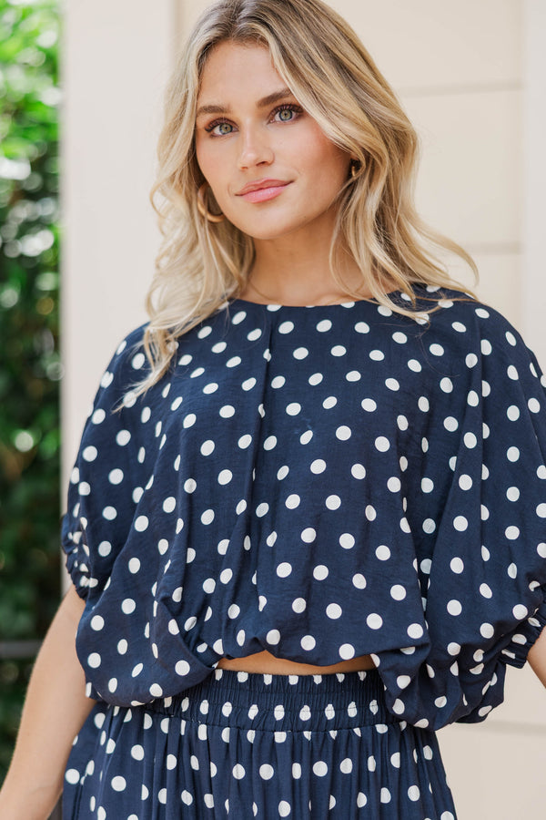 Keep The Good Going Navy Polka Dot Blouse