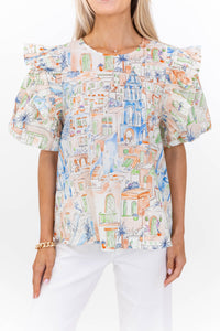 So Very Good Blue Toile Blouse