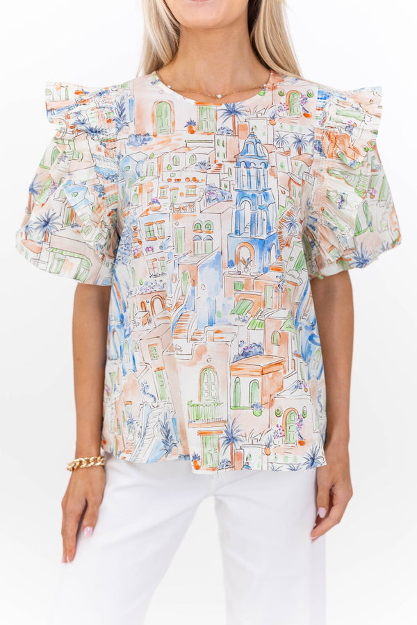 So Very Good Blue Toile Blouse