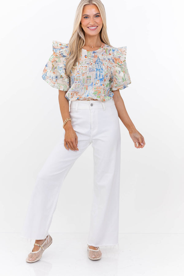 So Very Good Blue Toile Blouse