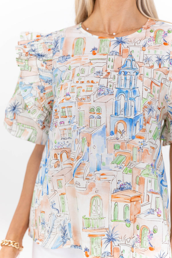 So Very Good Blue Toile Blouse