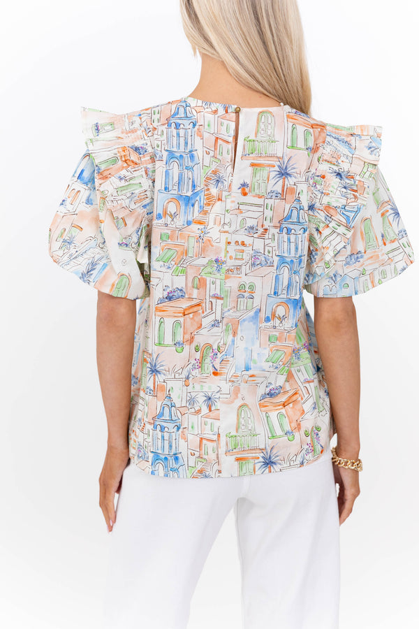 So Very Good Blue Toile Blouse