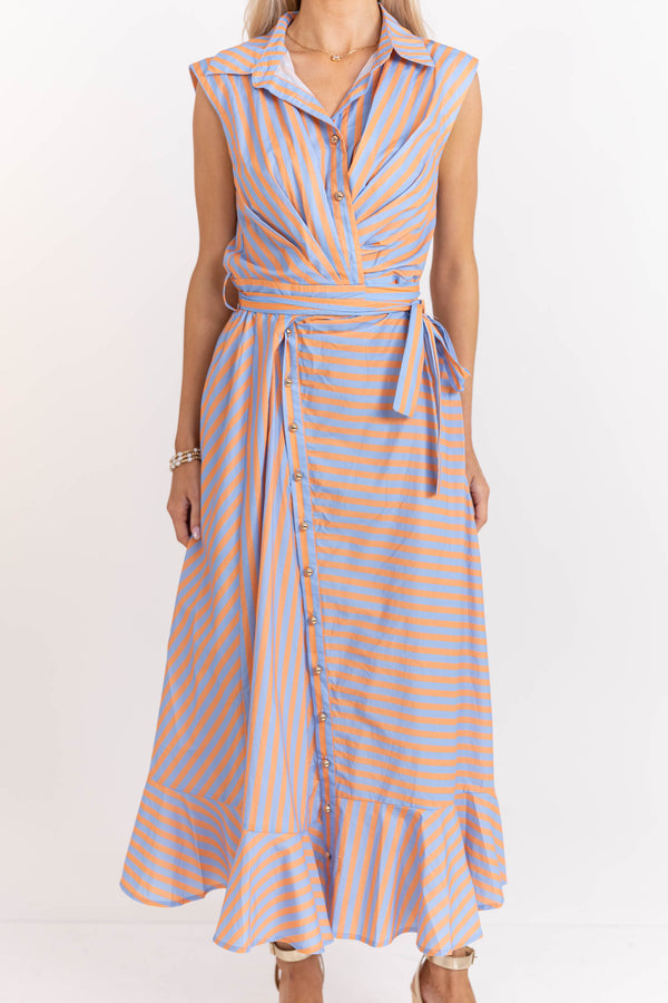 Simply The Best Orange Striped Midi Dress