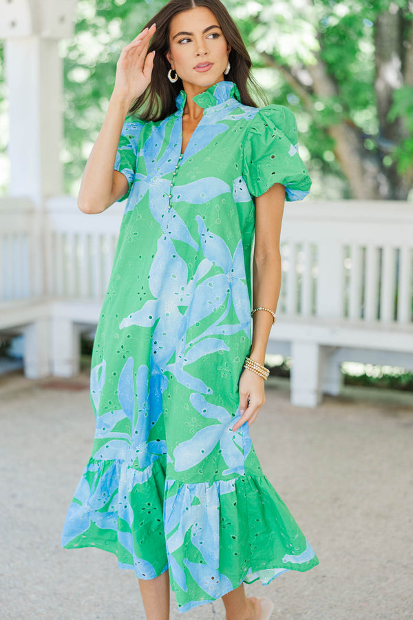 Nothing But Smiles Green Large Floral Midi Dress