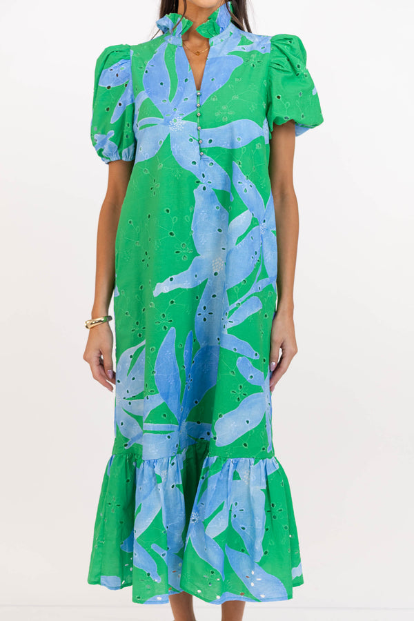 Nothing But Smiles Green Large Floral Midi Dress