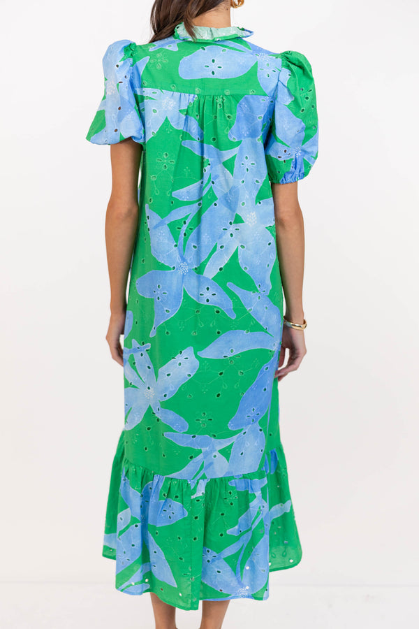 Nothing But Smiles Green Large Floral Midi Dress