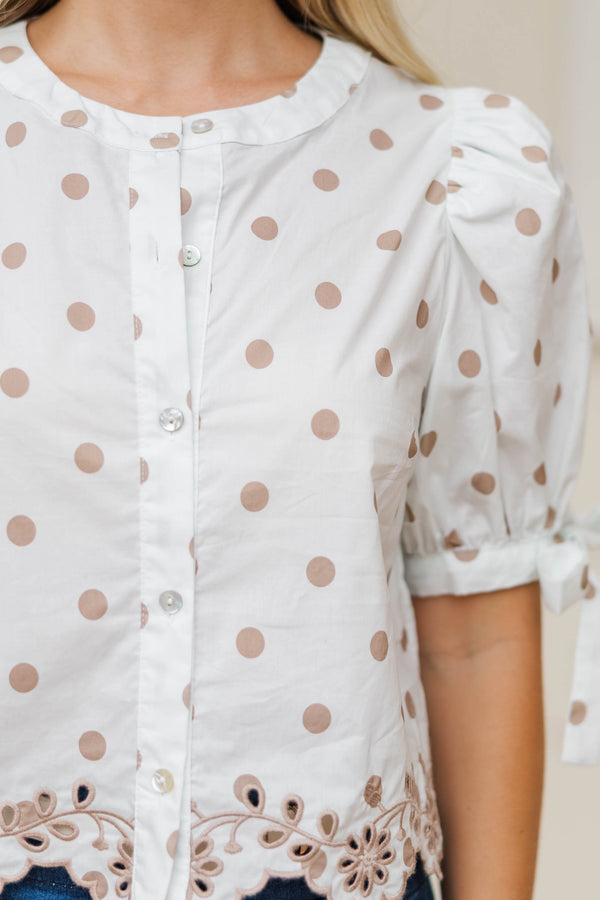 At The Start Cream Polka Dot Blouse