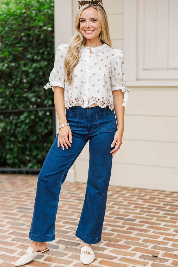 At The Start Cream Polka Dot Blouse