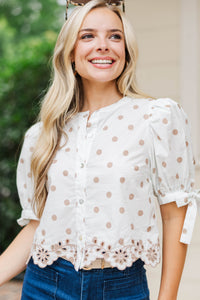 At The Start Cream Polka Dot Blouse