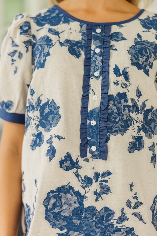 Exactly As You Are Blue Floral Blouse
