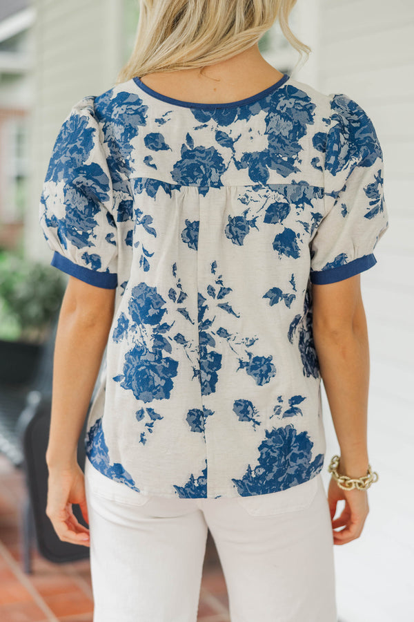 Exactly As You Are Blue Floral Blouse
