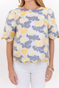 Kind Of Wonderful Blue Brocade Blouse