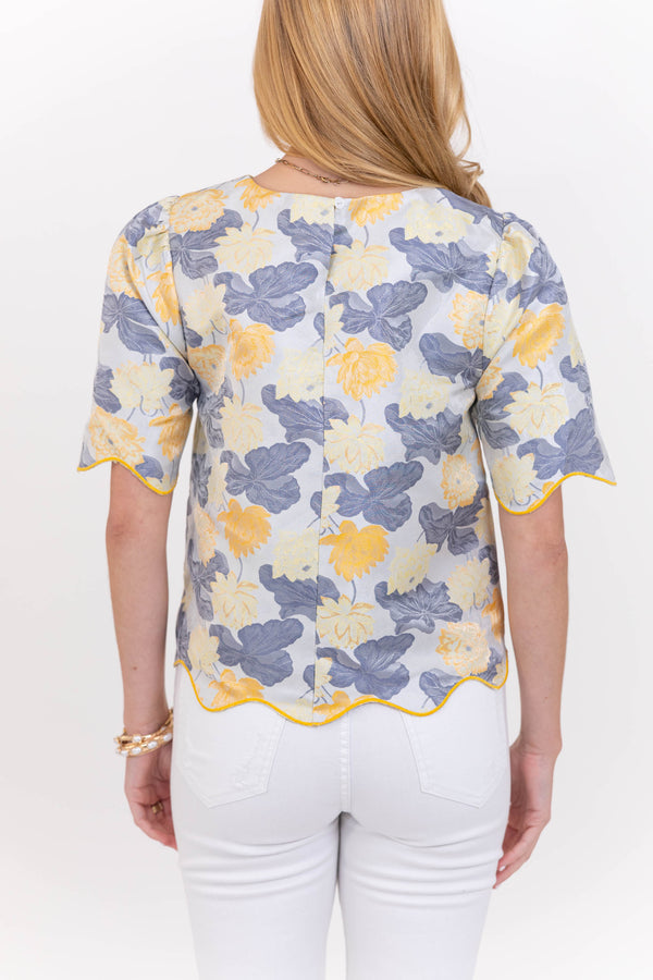 Kind Of Wonderful Blue Brocade Blouse