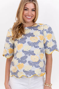 Kind Of Wonderful Blue Brocade Blouse