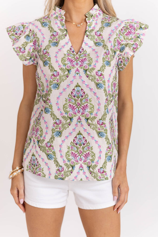Sweet On This Taupe Floral Blouse