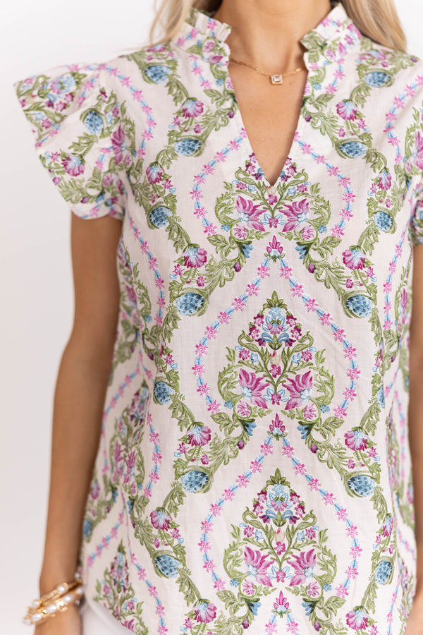 Sweet On This Taupe Floral Blouse