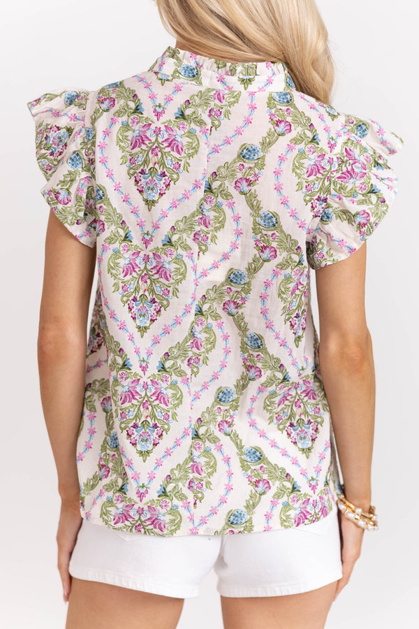 Sweet On This Taupe Floral Blouse