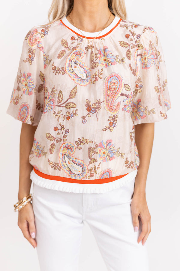 Oh So Good Taupe Paisley Blouse