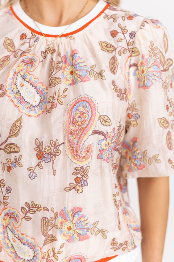 Oh So Good Taupe Paisley Blouse