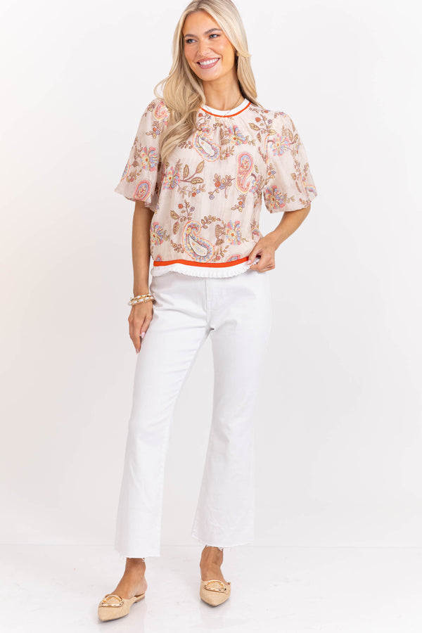 Oh So Good Taupe Paisley Blouse