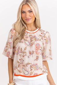 Oh So Good Taupe Paisley Blouse