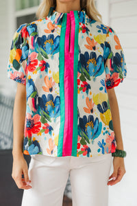 Simply Glowing Blue Floral Blouse