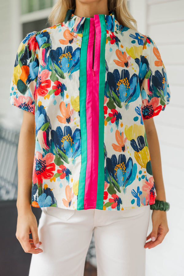 Simply Glowing Blue Floral Blouse