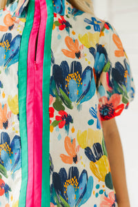 Simply Glowing Blue Floral Blouse