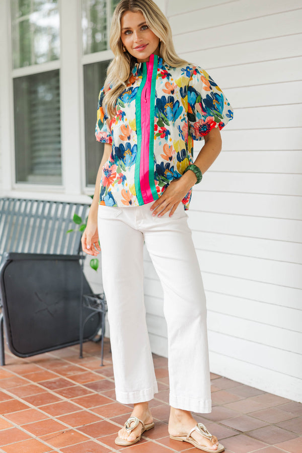 Simply Glowing Blue Floral Blouse