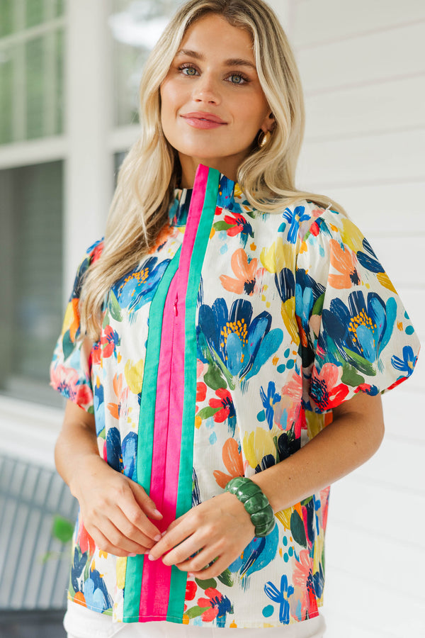 Simply Glowing Blue Floral Blouse