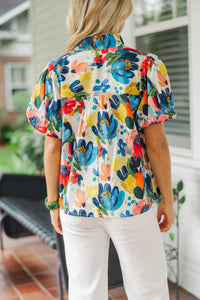 Simply Glowing Blue Floral Blouse