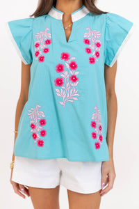 Just Makes Sense Aqua Floral Blouse