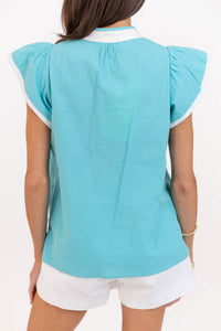 Just Makes Sense Aqua Floral Blouse