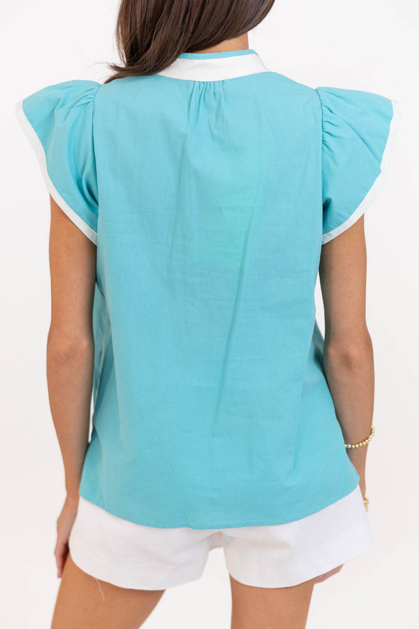 Just Makes Sense Aqua Floral Blouse