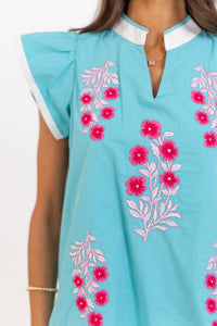 Just Makes Sense Aqua Floral Blouse
