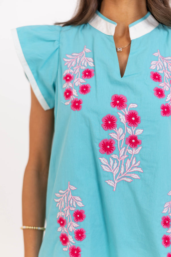 Just Makes Sense Aqua Floral Blouse