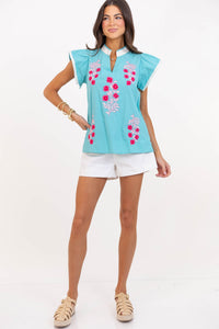 Just Makes Sense Aqua Floral Blouse