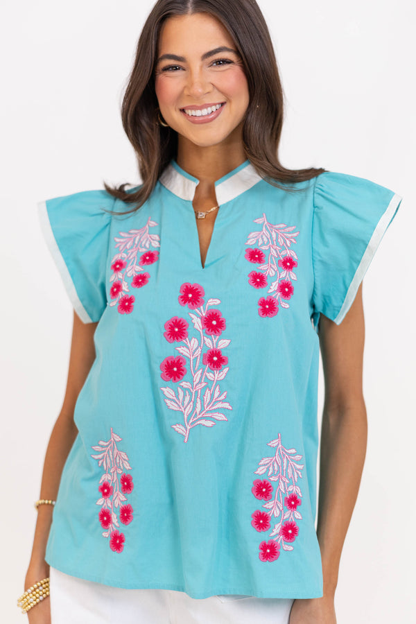 Just Makes Sense Aqua Floral Blouse